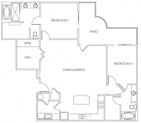 Floor plan for 2 beds, 2 baths, 1425 sqft